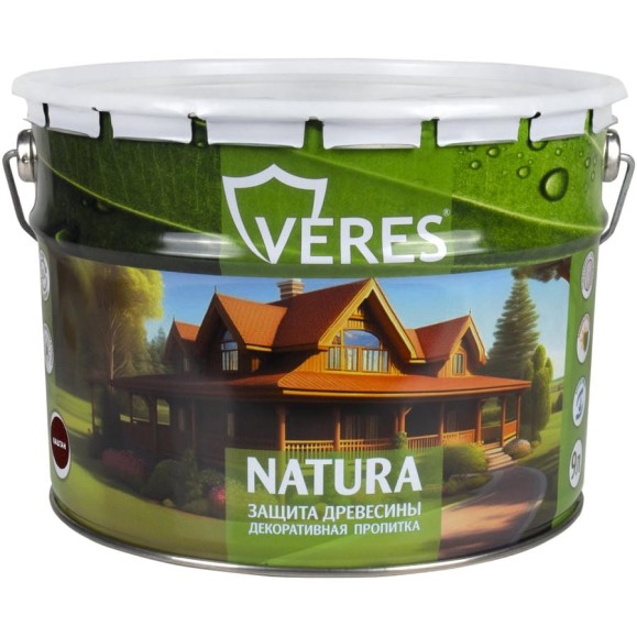 Декоративная пропитка для дерева VERES Natura полуматовая, 9 л, каштан 262311