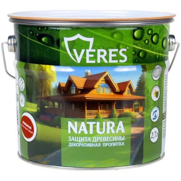 Декоративная пропитка для дерева VERES Natura полуматовая, 2.7 л, рябина 262295 Декоративная пропитка для дерева VERES Natura полуматовая, 2.7 л, рябина 262295