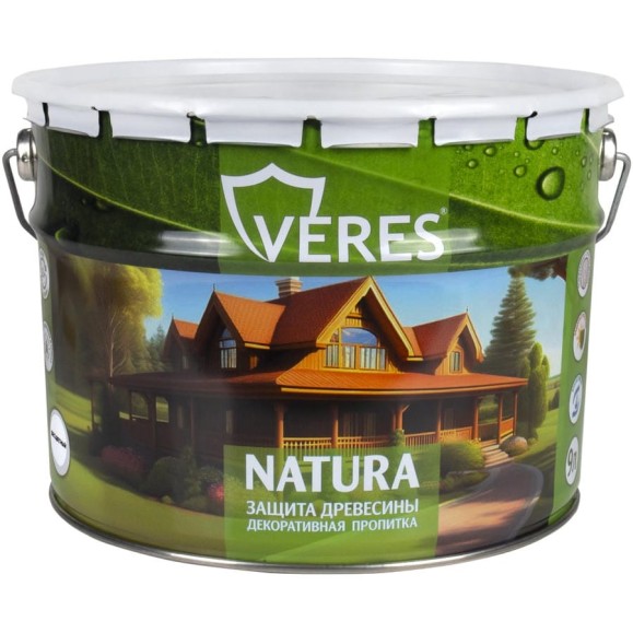 Декоративная пропитка для дерева VERES Natura полуматовая, 9 л, бесцветная 262305