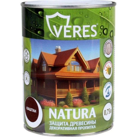 Декоративная пропитка для дерева VERES Natura полуматовая, 0.75 л, каштан 262309 Декоративная пропитка для дерева VERES Natura полуматовая, 0.75 л, каштан 262309