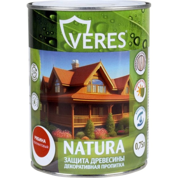 Декоративная пропитка для дерева VERES Natura полуматовая, 0.75 л, рябина 262294 Декоративная пропитка для дерева VERES Natura полуматовая, 0.75 л, рябина 262294