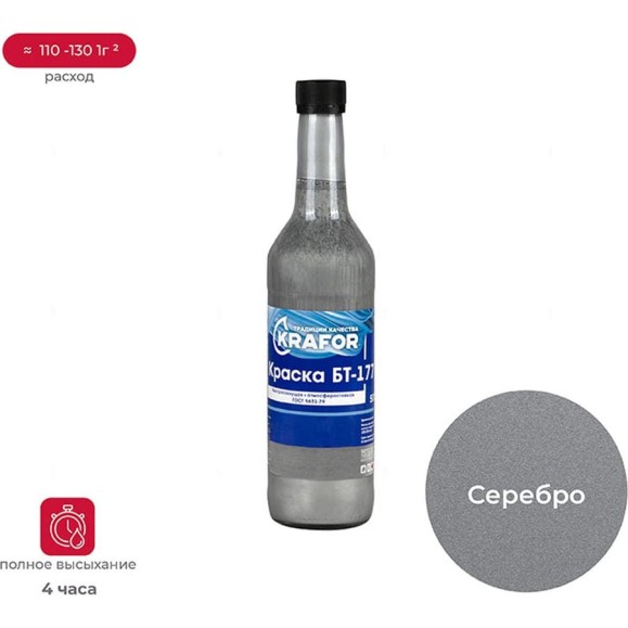 Краска Krafor БТ-177 серебрянка 0.5 л 12 30770 Краска Krafor БТ-177 серебрянка 0.5 л 12 30770
