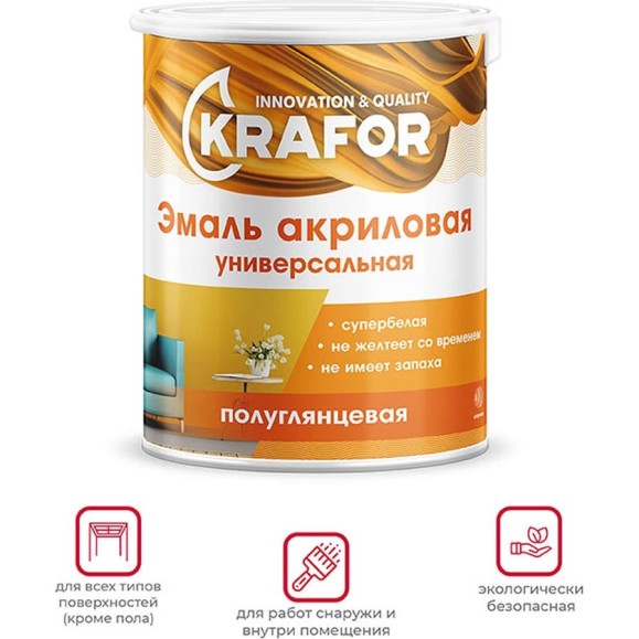 Акриловая эмаль Krafor супербелая 1 кг 4 44983 Акриловая эмаль Krafor супербелая 1 кг 4 44983