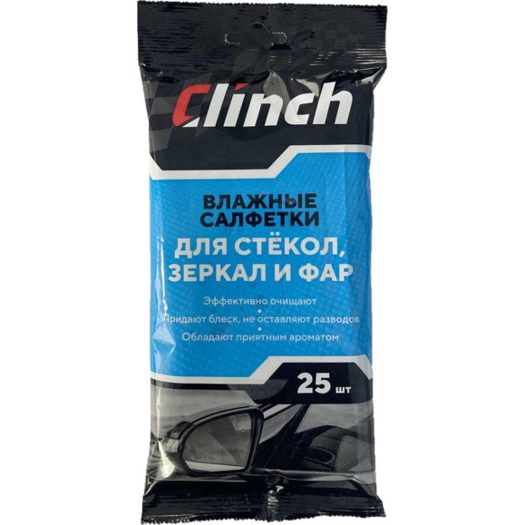 Влажные салфетки для стекол, зеркал и фар Clinch 25 шт. 31585 Влажные салфетки для стекол, зеркал и фар Clinch 25 шт. 31585