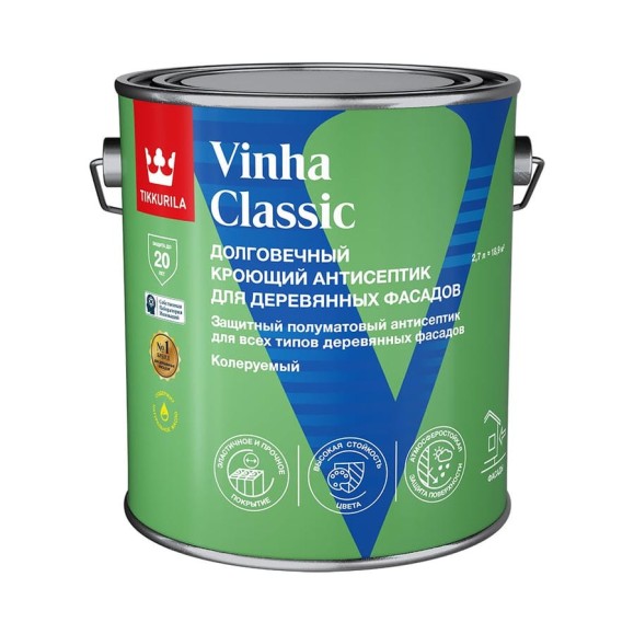 Антисептик кроющий Tikkurila VINHA CLASSIC VVA п/мат 2,7л 700014054 Антисептик кроющий Tikkurila VINHA CLASSIC VVA п/мат 2,7л 700014054