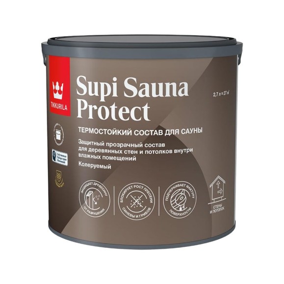 Состав для сауны Tikkurila SUPI SAUNA PROTECT EP п/мат 2,7л 700014051 Состав для сауны Tikkurila SUPI SAUNA PROTECT EP п/мат 2,7л 700014051