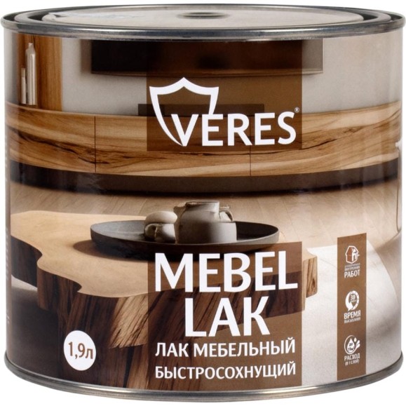Лак мебельный быстросохнущий VERES матовый 1.9 л 270393 Лак мебельный быстросохнущий VERES матовый 1.9 л 270393