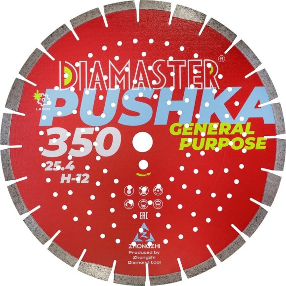 Диск сегментный универсальный Laser PUSHKA GP 350x2.2x25.4 мм, (3.2x12/18 мм), 24 Z Wet/Dry Diamaster 001.000.775 Диск сегментный универсальный Laser PUSHKA GP 350x2.2x25.4 мм, (3.2x12/18 мм), 24 Z Wet/Dry Diamaster 001.000.775