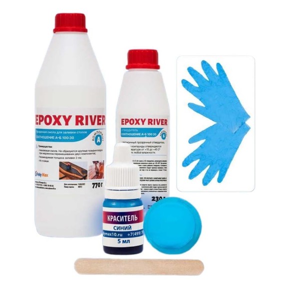 Прозрачная эпоксидная смола Poly max Epoxy River 1 кг + краситель 5 мл ER1+nabor Прозрачная эпоксидная смола Poly max Epoxy River 1 кг + краситель 5 мл ER1+nabor