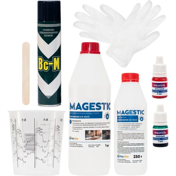 Прозрачная эпоксидная смола Poly max Magestic 1,25 кг в наборе с красителями, ВС-м, шпателем и мерной тарой Magestic1,25+набор Прозрачная эпоксидная смола Poly max Magestic 1,25 кг в наборе с красителями, ВС-м, шпателем и мерной тарой Magestic1,25+набор