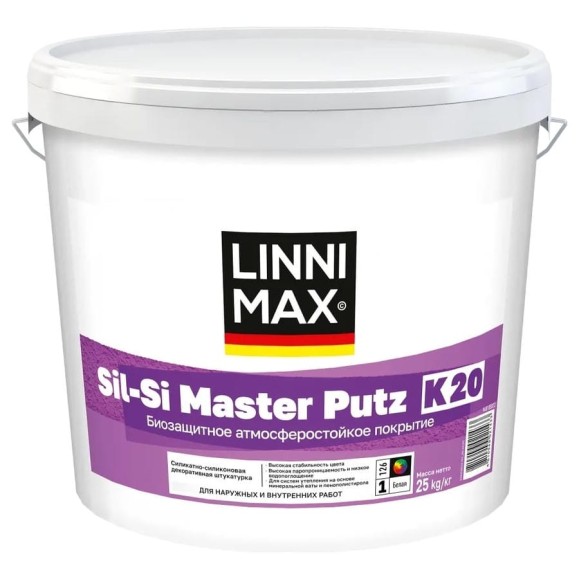 Штукатурка декоративная LINNIMAX SilSiMasterPutz/СилСиМастерПутцK15 силиконовая для внутренних и наружных работ База 3, 25 кг 948105826 Штукатурка декоративная LINNIMAX SilSiMasterPutz/СилСиМастерПутцK15 силиконовая для внутренних и наружных работ База 3, 25 кг 948105826