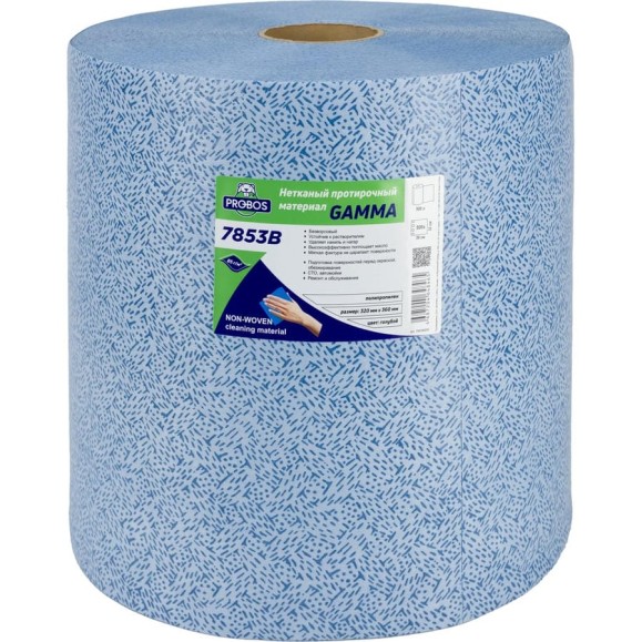 Нетканый протирочный материал PROBOS GAMMA 7853B, 85 г/м2, голубой, V-тиснение, 32x36см, 500л/рулон 7853B500