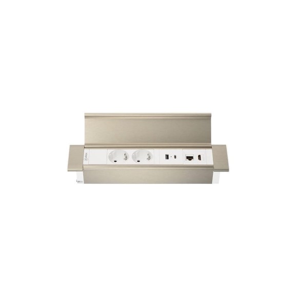 Блок розеток Mebax 41P 2 секции Серебро+Белый USB + type C + RJ45 + HDMI 00-00002596 Блок розеток Mebax 41P 2 секции Серебро+Белый USB + type C + RJ45 + HDMI 00-00002596