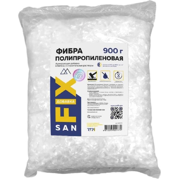 Армирующая добавка в бетоны и строительные растворы Sanfix Фибра полипропиленовая 900 г 44005