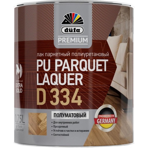 Лак Dufa Premium PU PARQUET LAQUER D334 полиуретановый, паркетный, полуматовый, 0.75 л МП00-011075 Лак Dufa Premium PU PARQUET LAQUER D334 полиуретановый, паркетный, полуматовый, 0.75 л МП00-011075