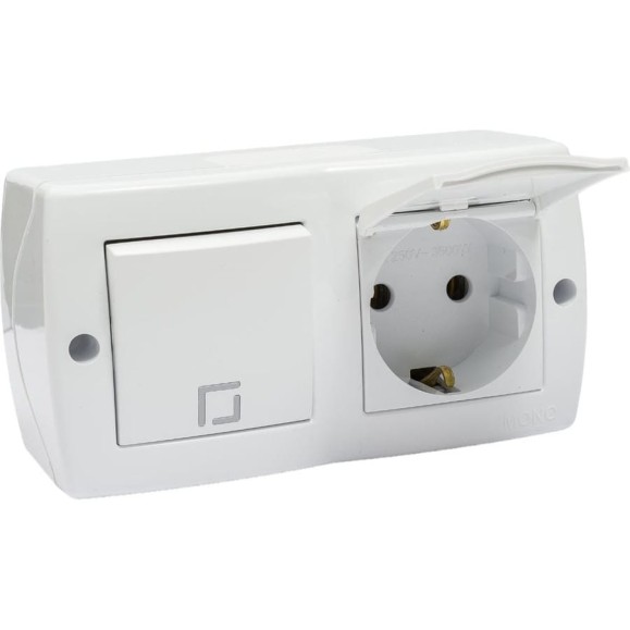 1-клавишный выключатель+розетка с крышкой с заземлением MONO ELECTRIC Octans, белый 104-010101-183 1-клавишный выключатель+розетка с крышкой с заземлением MONO ELECTRIC Octans, белый 104-010101-183
