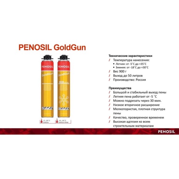Монтажная профессиональная пена Penosil GoldGun 60 750 мл, A1638Z