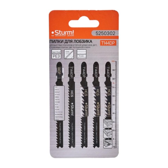 Пилки для лобзика T144DP (5 шт.) Sturm 5250302 Пилки для лобзика T144DP (5 шт.) Sturm 5250302