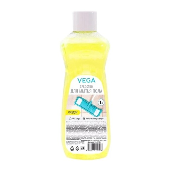 Средство для мытья пола Vega Лимон, 1 л 314201 Средство для мытья пола Vega Лимон, 1 л 314201