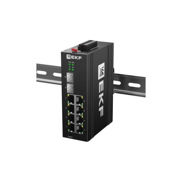 Промышленный управляемый коммутатор EKF уровня L2 , 2 порта 1000Base-X SFP, 8 портов 10/100/1000Base-T(X) RJ45, монтаж на динрейку TSX TSX-ML2-2GX/SFP-8GT