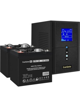 Комплект ИБП ExeGate EX295988RUS+батарея55Aч EX285667RUS 2 шт., инвертор, синус, для котла SineTowerSZ-1500.LCD.AVR.2SH.1C13.USB1500VA1200W, чистая синусоида, LCD дисплей, AVR 296819