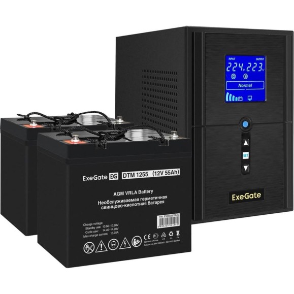 Комплект ИБП ExeGate EX295988RUS+батарея55Aч EX285667RUS 2 шт., инвертор, синус, для котла SineTowerSZ-1500.LCD.AVR.2SH.1C13.USB1500VA1200W, чистая синусоида, LCD дисплей, AVR 296819 Комплект ИБП ExeGate EX295988RUS+батарея55Aч EX285667RUS 2 шт., инвертор, синус, для котла SineTowerSZ-1500.LCD.AVR.2SH.1C13.USB1500VA1200W, чистая синусоида, LCD дисплей, AVR 296819