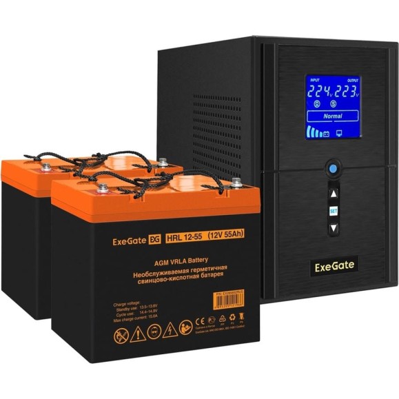Комплект ИБП ExeGate EX295988RUS+батарея55Aч EX285652RUS 2 шт., инвертор, синус, для котла SineTowerSZ-1500.LCD.AVR.2SH.1C13.USB1500VA1200W, чистая синусоида, LCD дисплей, AVR 296820 Комплект ИБП ExeGate EX295988RUS+батарея55Aч EX285652RUS 2 шт., инвертор, синус, для котла SineTowerSZ-1500.LCD.AVR.2SH.1C13.USB1500VA1200W, чистая синусоида, LCD дисплей, AVR 296820