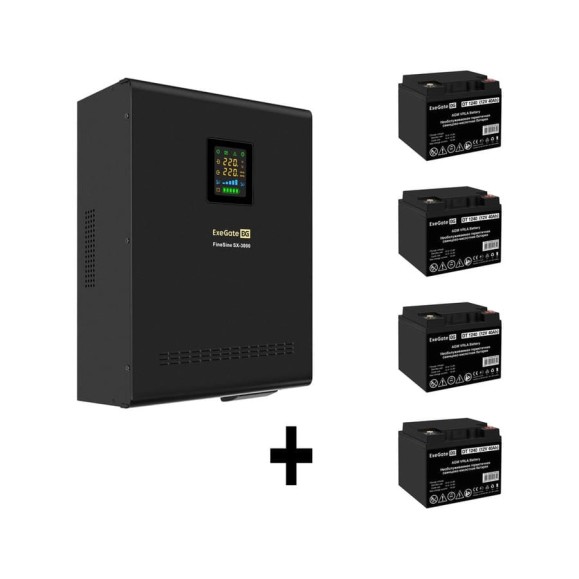 Комплект ИБП ExeGate EX296003RUS+батарея 40Aч EX282976RUS4 штинвертор, синус, для котла, настенный FineSineSX-3000.LCD.AVR.2SH.T3000VA2100W, чистая синусоида, цветной LCD-диспле 296635 Комплект ИБП ExeGate EX296003RUS+батарея 40Aч EX282976RUS4 штинвертор, синус, для котла, настенный FineSineSX-3000.LCD.AVR.2SH.T3000VA2100W, чистая синусоида, цветной LCD-диспле 296635