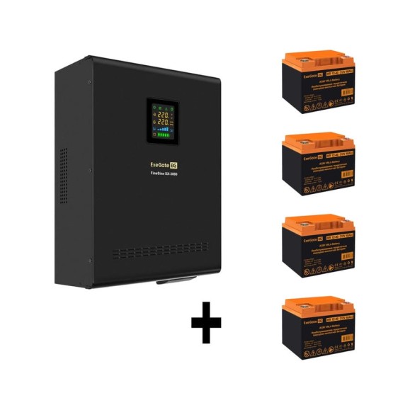 Комплект ИБП ExeGate EX296003RUS+батарея 40Aч EX282979RUS4 штинвертор, синус, для котла, настенный FineSineSX-3000.LCD.AVR.2SH.T3000VA2100W, чистая синусоида, цветной LCD-диспле 296636 Комплект ИБП ExeGate EX296003RUS+батарея 40Aч EX282979RUS4 штинвертор, синус, для котла, настенный FineSineSX-3000.LCD.AVR.2SH.T3000VA2100W, чистая синусоида, цветной LCD-диспле 296636