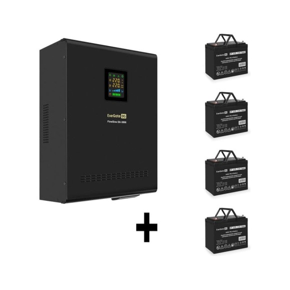 Комплект ИБП ExeGate EX296003RUS+батарея 75Aч EX282983RUS4 штинвертор, синус, для котла, настенный FineSineSX-3000.LCD.AVR.2SH.T3000VA2100W, чистая синусоида, цветной LCD-диспле 296642 Комплект ИБП ExeGate EX296003RUS+батарея 75Aч EX282983RUS4 штинвертор, синус, для котла, настенный FineSineSX-3000.LCD.AVR.2SH.T3000VA2100W, чистая синусоида, цветной LCD-диспле 296642
