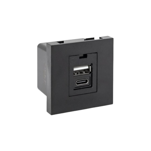 Розетка EKF USB A+C, 2.1А, 2 гнезда, без индикатора, черная, матовая E2MR2B-21USB-10-AC