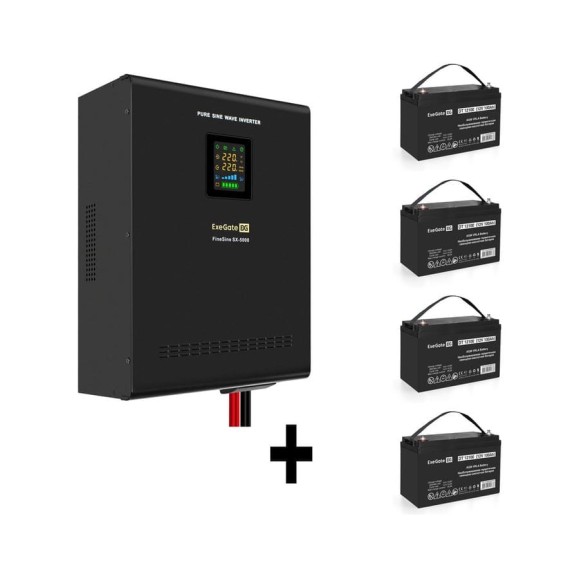 Комплект ИБП ExeGate EX296004RUS+батарея 100Aч EX282985RUS4 штинвертор, синус, для котла, настенный FineSineSX-5000.LCD.AVR.2SH.T5000VA3500W, чистая синусоида, цветной LCD-диспл 296669 Комплект ИБП ExeGate EX296004RUS+батарея 100Aч EX282985RUS4 штинвертор, синус, для котла, настенный FineSineSX-5000.LCD.AVR.2SH.T5000VA3500W, чистая синусоида, цветной LCD-диспл 296669