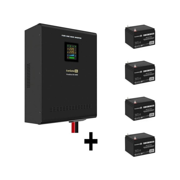 Комплект ИБП ExeGate EX296004RUS+батарея 26Aч EX282970RUS4 штинвертор, синус, для котла, настенный FineSineSX-5000.LCD.AVR.2SH.T5000VA3500W, чистая синусоида, цветной LCD-диспле 296654 Комплект ИБП ExeGate EX296004RUS+батарея 26Aч EX282970RUS4 штинвертор, синус, для котла, настенный FineSineSX-5000.LCD.AVR.2SH.T5000VA3500W, чистая синусоида, цветной LCD-диспле 296654
