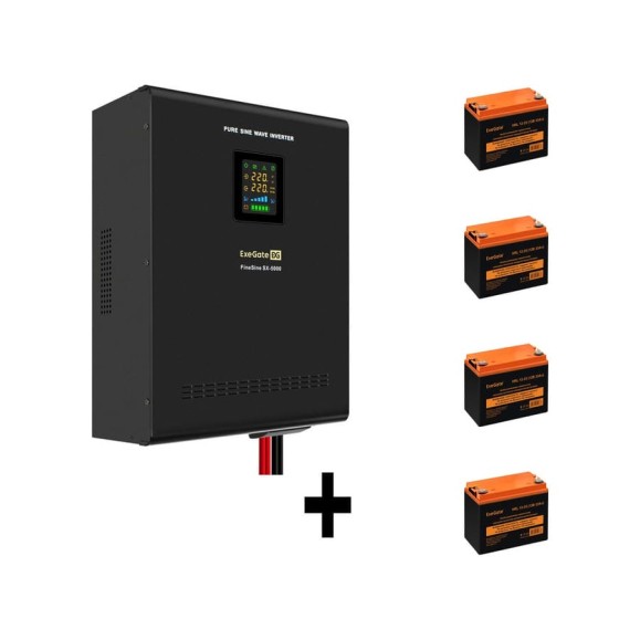 Комплект ИБП ExeGate EX296004RUS+батарея 33Aч EX285664RUS4 штинвертор, синус, для котла, настенный FineSineSX-5000.LCD.AVR.2SH.T5000VA3500W, чистая синусоида, цветной LCD-диспле 296657 Комплект ИБП ExeGate EX296004RUS+батарея 33Aч EX285664RUS4 штинвертор, синус, для котла, настенный FineSineSX-5000.LCD.AVR.2SH.T5000VA3500W, чистая синусоида, цветной LCD-диспле 296657