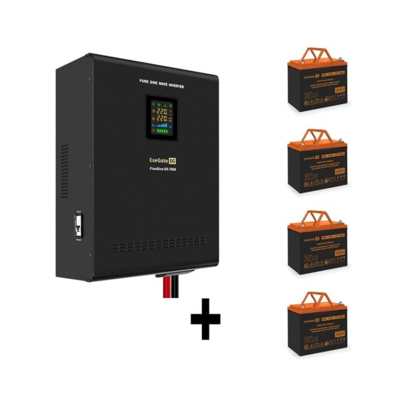 Комплект ИБП ExeGate EX296005RUS+батарея 80Aч EX285654RUS4 штинвертор, синус, для котла, настенный FineSineSX-7000.LCD.AVR.2SH.T7000VA5000W, чистая синусоида, цветной LCD-диспле 296690 Комплект ИБП ExeGate EX296005RUS+батарея 80Aч EX285654RUS4 штинвертор, синус, для котла, настенный FineSineSX-7000.LCD.AVR.2SH.T7000VA5000W, чистая синусоида, цветной LCD-диспле 296690