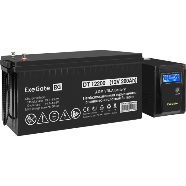 Комплект ИБП ExeGate EX295986RUS + батарея 200Aч EX282991RUS 1шт инвертор, синус, для котла SineTower SZ-600.LCD.AVR.1SH 600VA 360W, чистая синусоида, LCD дисплей, AVR, 296788