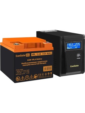 Комплект ИБП ExeGate EX295986RUS+батарея45AчEX285666RUS1шт. инвертор, синус, для котлаSineTowerSZ-600.LCD.AVR.1SH600VA360W, чистая синусоида, LCDдисплей, AVR, 1*Schuko, линейно-интера 296772