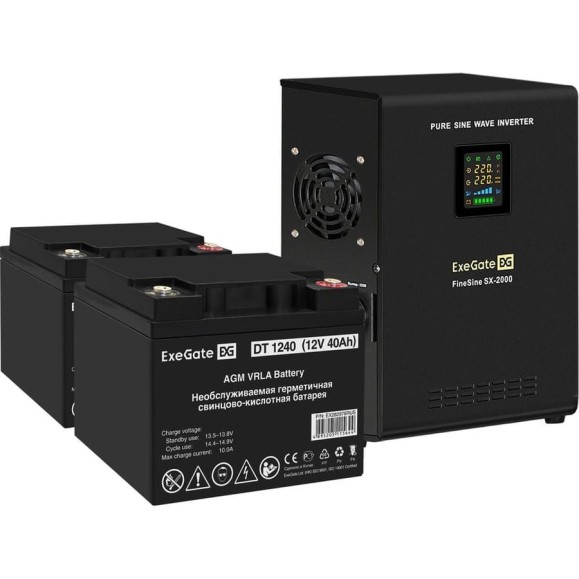 Комплект ExeGate ИБП EX296001RUS+батарея 40Aч EX282976RUS 2шт инвертор,синус,для котла,настенный FineSineSX-2000.LCD.AVR.2SH2000VA1400W,чистая синусоида,цветной LCD-дисплей, 296589 Комплект ExeGate ИБП EX296001RUS+батарея 40Aч EX282976RUS 2шт инвертор,синус,для котла,настенный FineSineSX-2000.LCD.AVR.2SH2000VA1400W,чистая синусоида,цветной LCD-дисплей, 296589