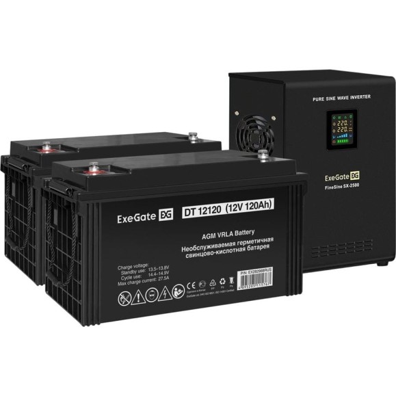 Комплект ExeGate ИБП EX296002RUS+батарея 120Aч EX282988RUS 2шт инвертор,синус,для котла,настенный FineSineSX-2500.LCD.AVR.2SH2500VA1800W,чистая синусоида,цветной LCD-дисплей 296625 Комплект ExeGate ИБП EX296002RUS+батарея 120Aч EX282988RUS 2шт инвертор,синус,для котла,настенный FineSineSX-2500.LCD.AVR.2SH2500VA1800W,чистая синусоида,цветной LCD-дисплей 296625