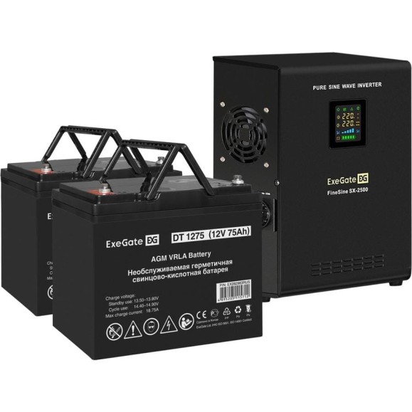 Комплект ExeGate ИБП EX296002RUS+батарея 75Aч EX282983RUS 2шт инвертор,синус,для котла,настенный FineSineSX-2500.LCD.AVR.2SH2500VA1800W,чистая синусоида,цветной LCD-дисплей, 296619 Комплект ExeGate ИБП EX296002RUS+батарея 75Aч EX282983RUS 2шт инвертор,синус,для котла,настенный FineSineSX-2500.LCD.AVR.2SH2500VA1800W,чистая синусоида,цветной LCD-дисплей, 296619