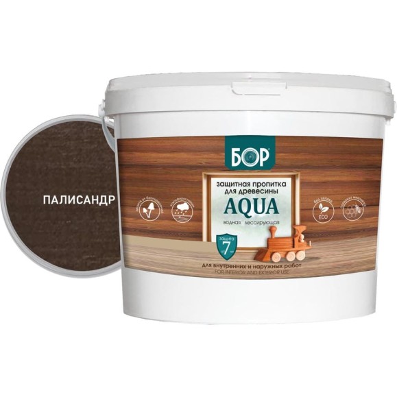Защитная пропитка для дерева Бор Aqua для наружных работ, палисандр 9 кг 4690417080151 Защитная пропитка для дерева Бор Aqua для наружных работ, палисандр 9 кг 4690417080151