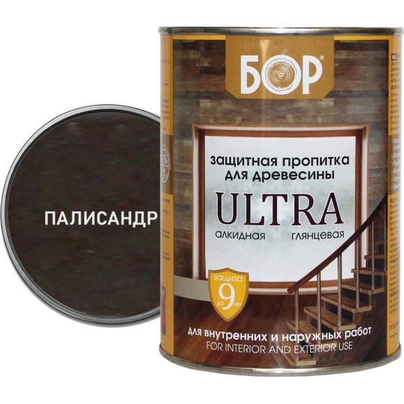 Защитная пропитка для дерева Бор Ultra для наружных работ, палисандр 8 кг 4690417079605 Защитная пропитка для дерева Бор Ultra для наружных работ, палисандр 8 кг 4690417079605