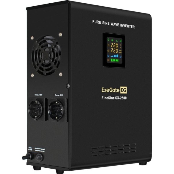 ИБП ExeGate инвертор синус для котла настенный FineSine SX-2500 LCD AVR 2SH 2500VA/1800W чистая синусоида цветной LCD-дисплей AVR 2 Schuko линейно-интерактивный внешняя батарея 24В до 200Ач настенный Black 296002 ИБП ExeGate инвертор синус для котла настенный FineSine SX-2500 LCD AVR 2SH 2500VA/1800W чистая синусоида цветной LCD-дисплей AVR 2 Schuko линейно-интерактивный внешняя батарея 24В до 200Ач настенный Black 296002