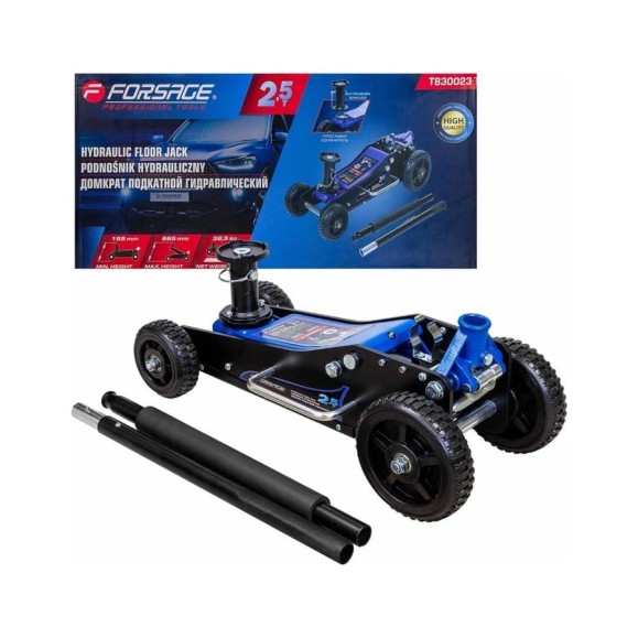 Домкрат подкатной гидравлический Forsage 2,5т (h min 155мм, h max 665мм) F-T830023(58812) Домкрат подкатной гидравлический Forsage 2,5т (h min 155мм, h max 665мм) F-T830023(58812)