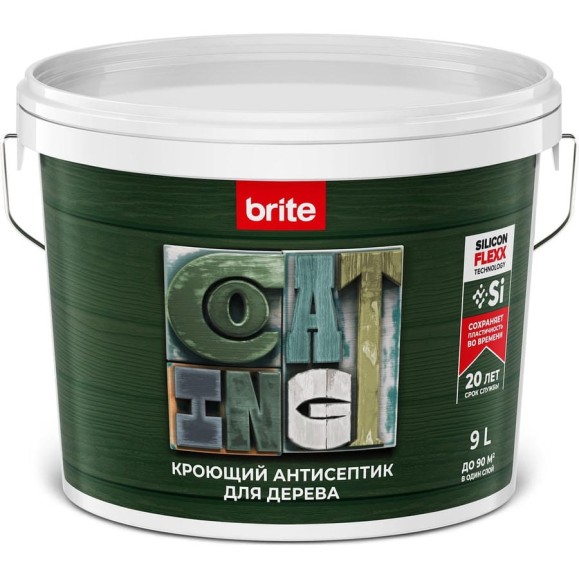 Антисептик BRITE FLEXX для дерева кроющий база А, ведро 9 О06322 Антисептик BRITE FLEXX для дерева кроющий база А, ведро 9 О06322