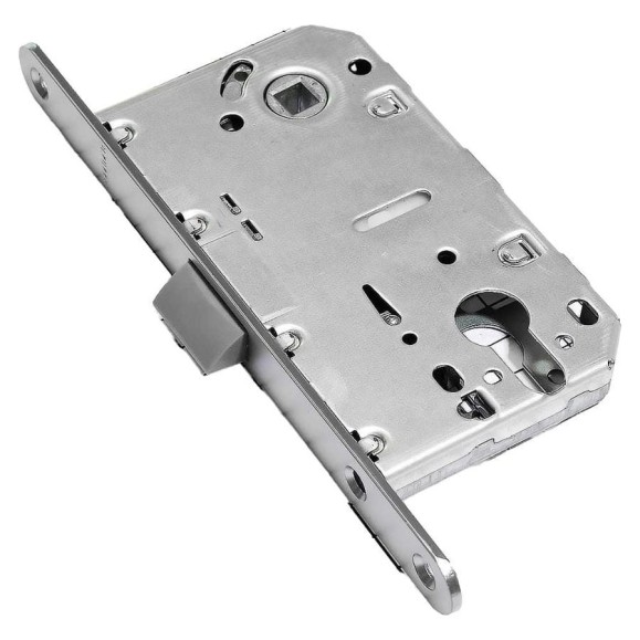 Корпус замка Doorlock V 431/С/50/85/18/SCr, матовый хром, под цилиндр, бэксет 50 мм, межосевое расстояние 85 мм, фронтальная планка шириной 18 мм 79120