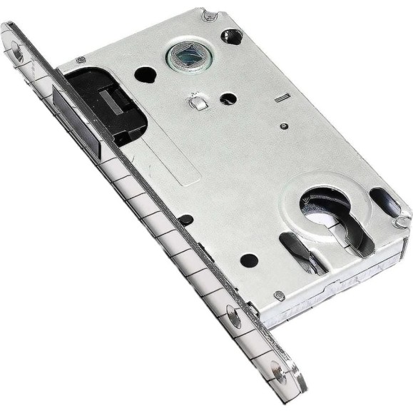 Корпус замка с магнитной защелкой Doorlock DL441M/С/50/85/18/SN, матовый никель, под цилиндр, бэксет 50 мм, межосевое расстояние 85 мм 75303