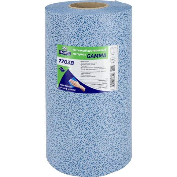Нетканый протирочный материал PROBOS GAMMA 7703B, 70г/м2, голубой, V-тиснение, 32x36см, 125 л/рулон 7703B125