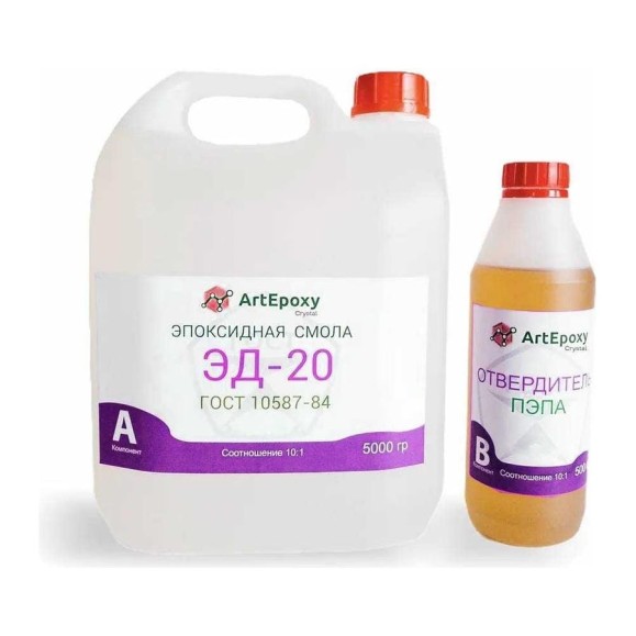 Эпоксидная смола ArtEpoxy ЭД-20 (5 кг; с отвердителем ПЭПА 500 гр) ВИ-21634 Эпоксидная смола ArtEpoxy ЭД-20 (5 кг; с отвердителем ПЭПА 500 гр) ВИ-21634