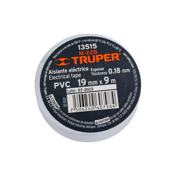 Изолента Truper акрил, 9 м, ширина 19 мм, белая M-22B 13515